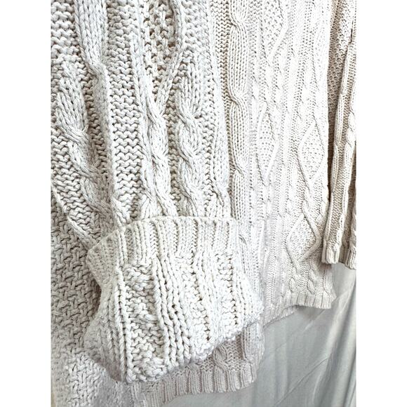 Vintage EDDIE BAUER Cable Knit Sweater Womens L Fisherman Pullover Cotton Chunky - Picture 5 of 8